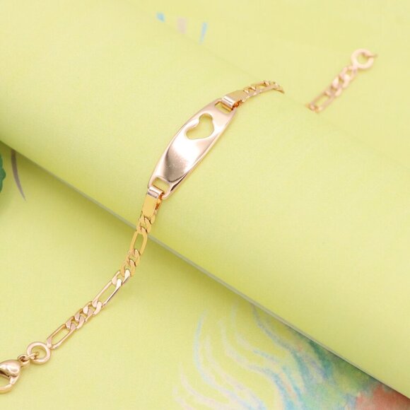 "Rose Gold Heart Cutout ID Bracelet in High-Polish Gold Plating, XPBL1158 - Picture 4 of 12